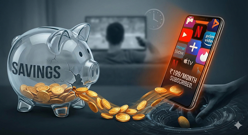 Piggy bank losing coins to subscriptions